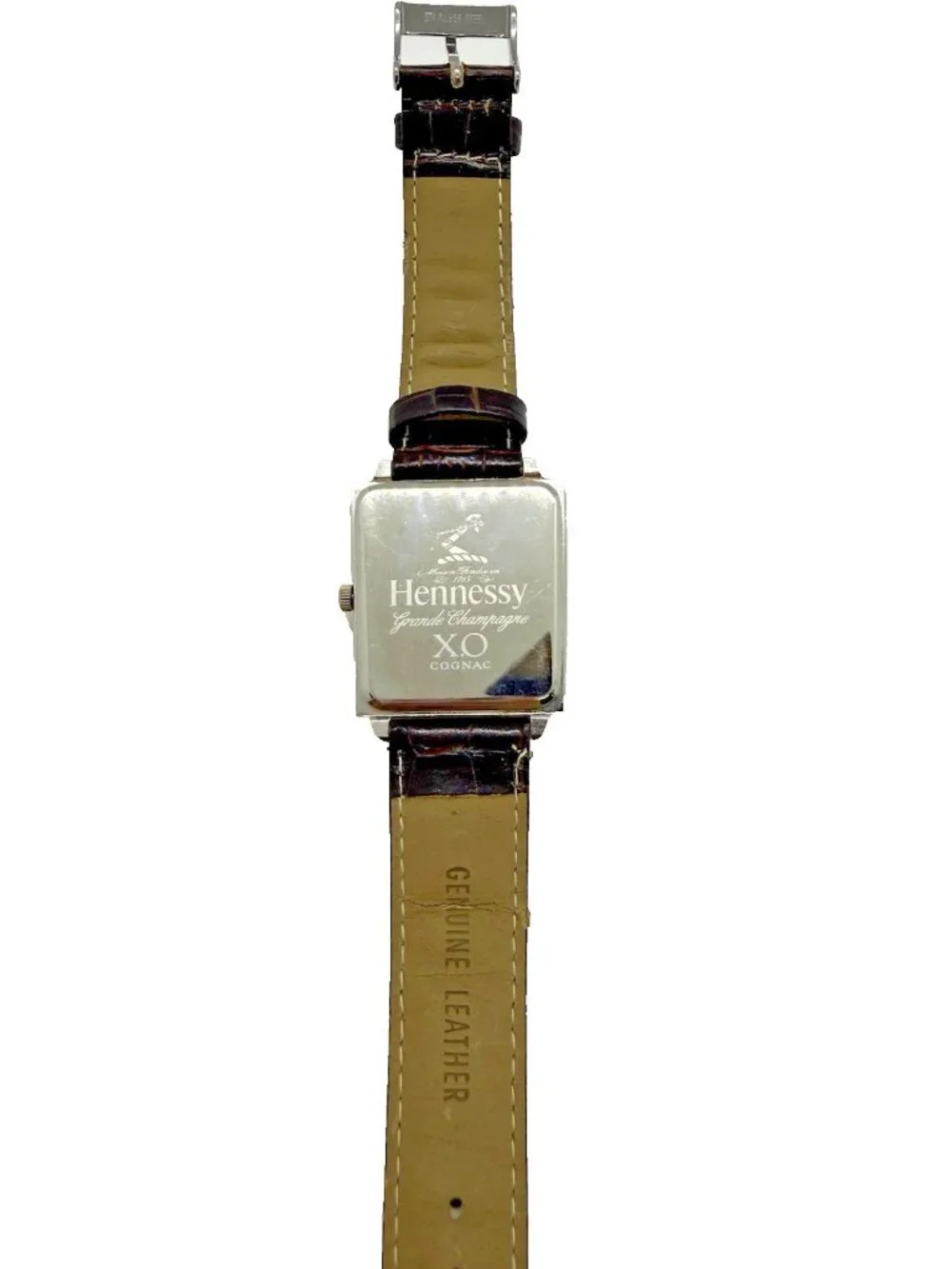 Hennessy Grande Champagne XO Cognac Men's Watch Silver Tone Brown Leather Date
